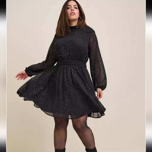 Torrid Black Colorful Clip Dot Blouson Sleeve Mini Dress Size 3X - Picture 1 of 14